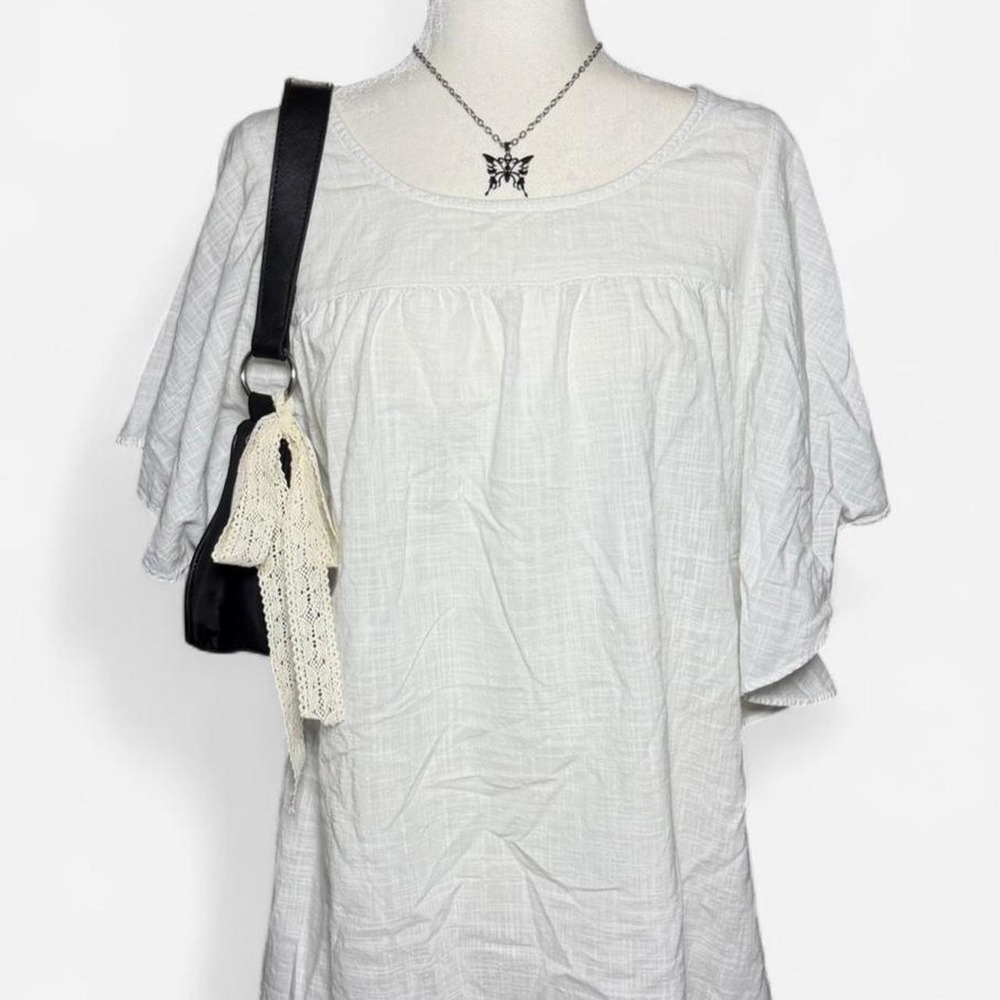 Old Navy White Boho Cottage Gauze Flutter Sleeve Babydoll Mini Dress Mens M